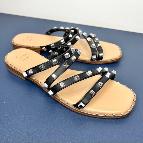 A New Day Black Hollis Embellished Slide Slip On Studded Sandal Size 6 - Picture 9 of 15